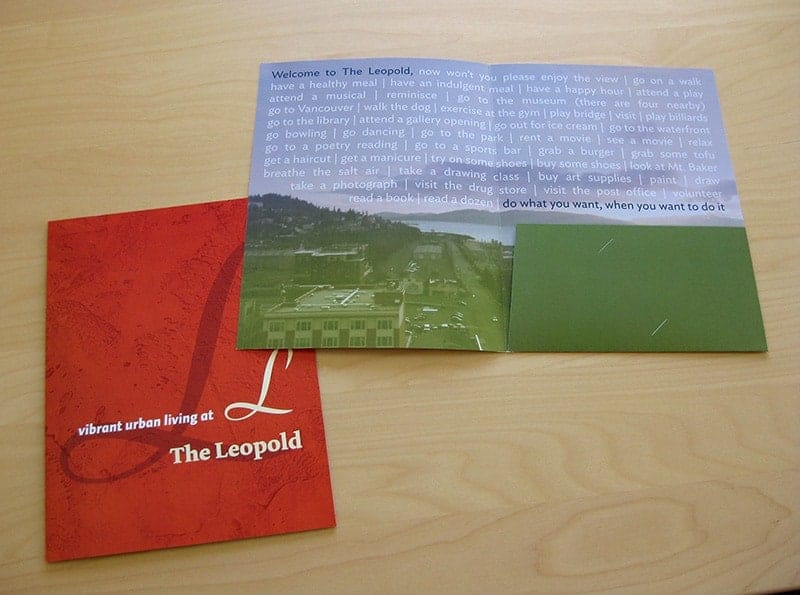 presentation folder design for The Leopold Retirement Residence by Shew Design
