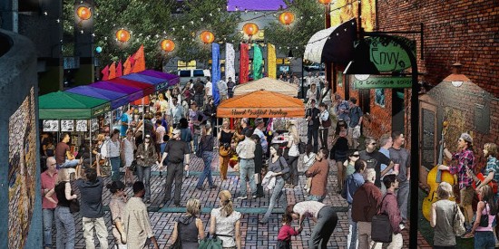 commercial street night market rendering by Rick Mullen